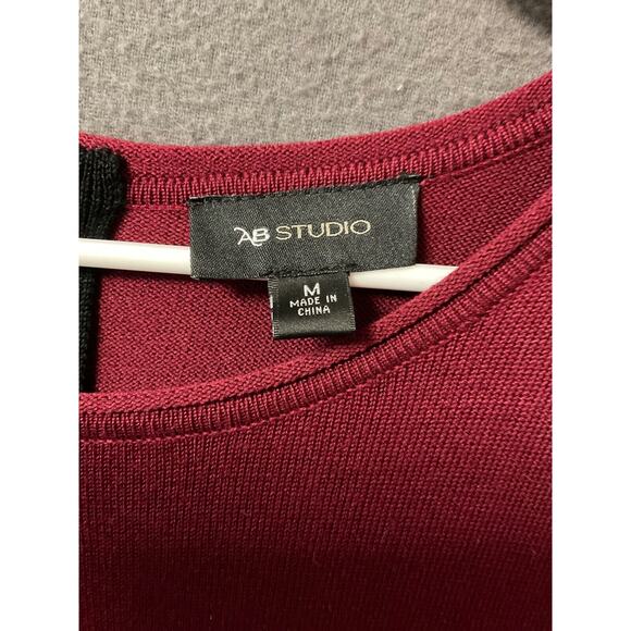 AB Studio Burgundy & Black Striped Knit Dress Medium Rayon Blend Back Zip - Picture 2 of 7